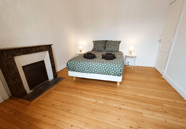 Double bed, fireplace