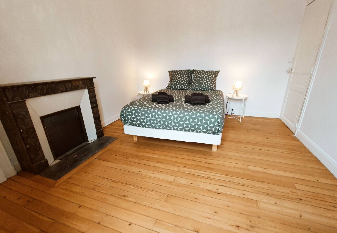 Double bed, fireplace