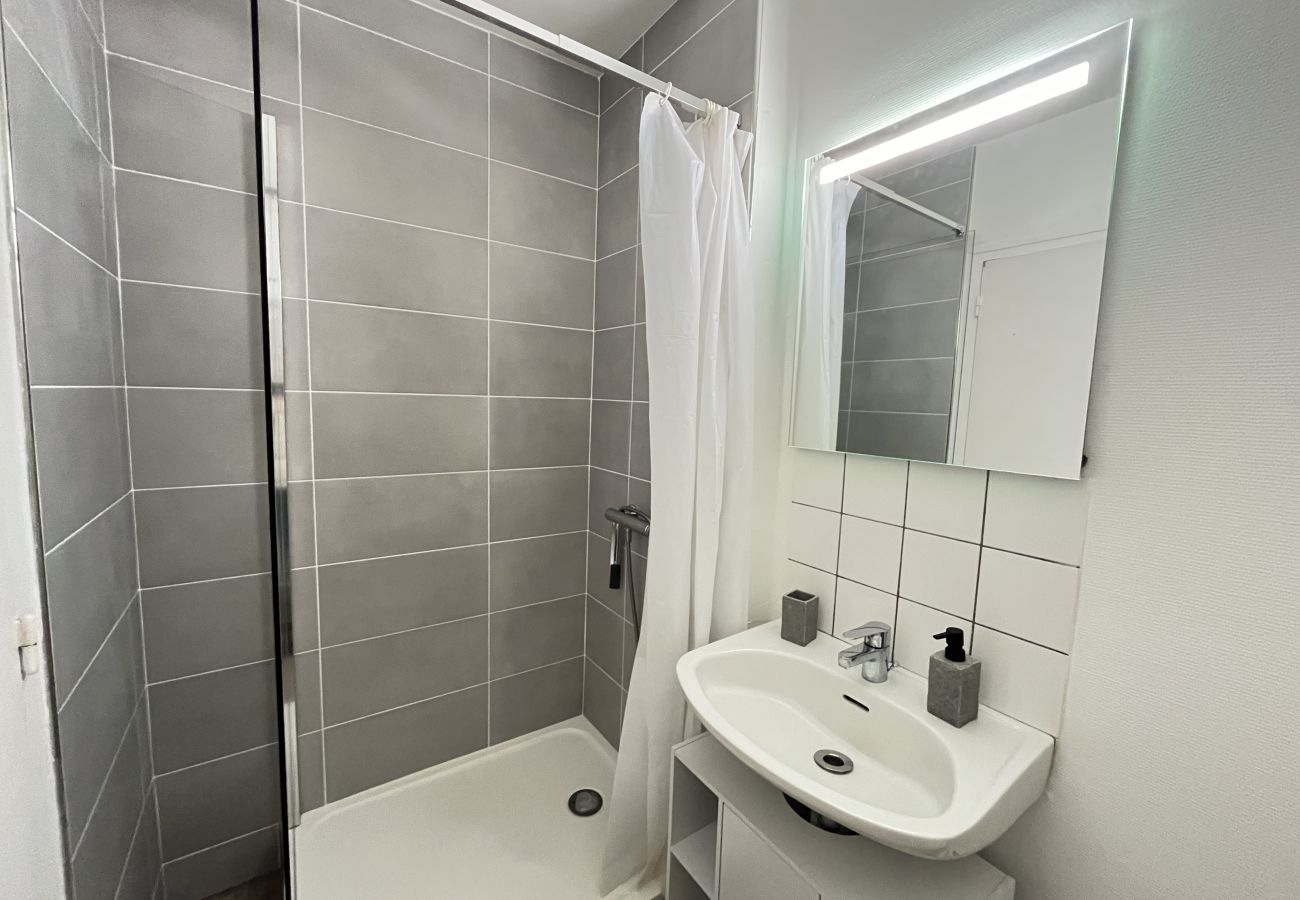 Salle d'eau, douche, miroir
