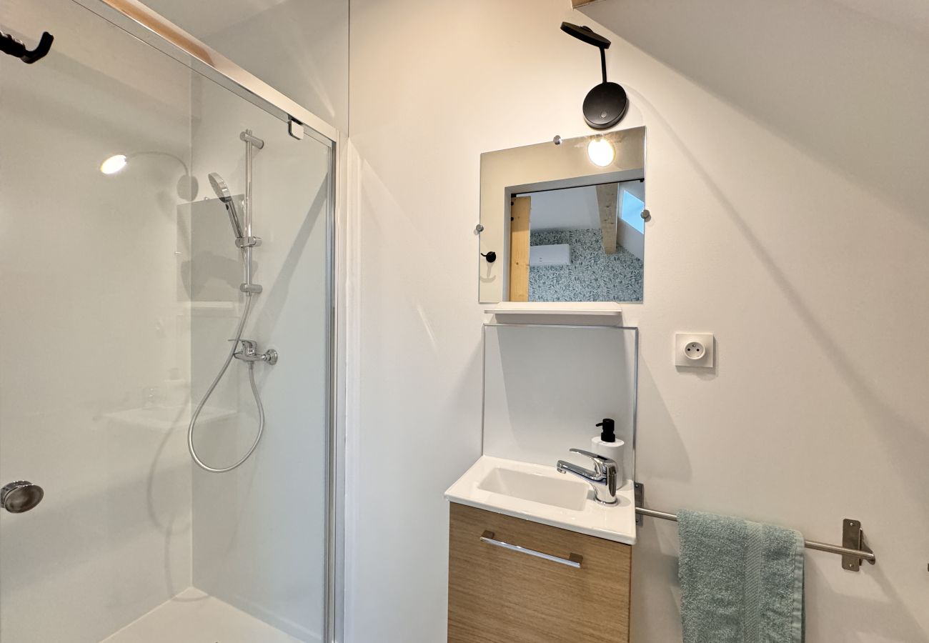 Douche et meuble vasque. 