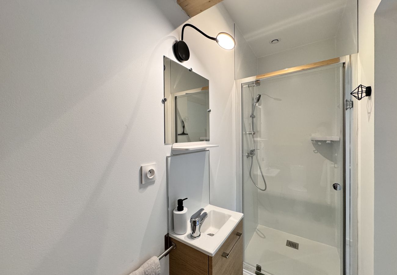 Douche et meuble vasque. 