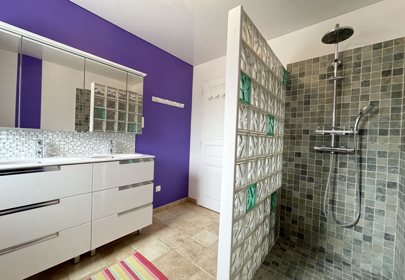 Douche et meuble vasque. 